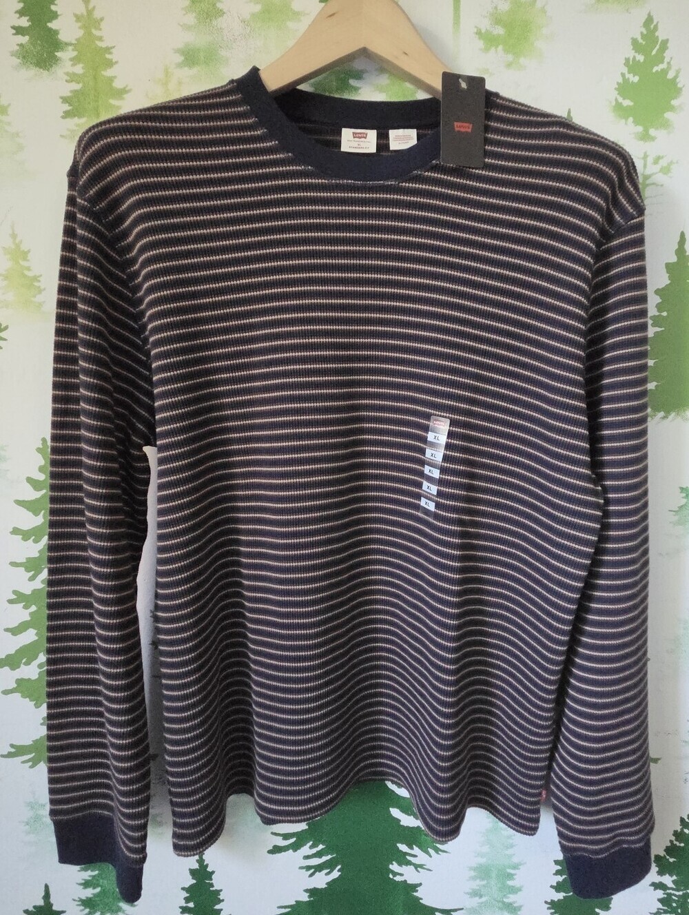 Levi's Men's Navy, White & Pink Striped Long Sleeve Crewneck